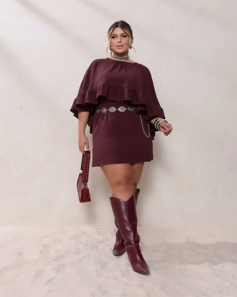 Vestido Curto Maria Francia Marrom Imagem
