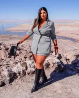 Conjunto Alfaiataria Maxi Blazer Saia Shorts Diva's Voga Cinza Claro - Foto 3