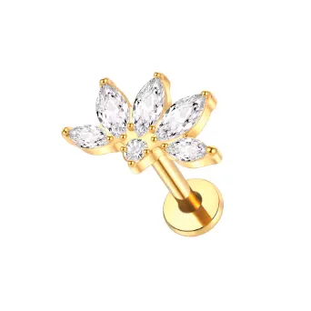 Labret em TITÂNIO PVD GOLD MEIA FLOR  com 6 Pedras  1050
