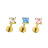 Labret em TITÂNIO PVD GOLD SQUARE com Pedra 1107 - Foto 3