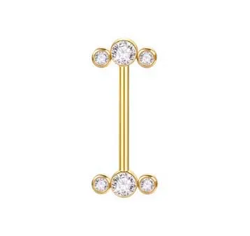 Mamilo CLUSTER em TITÂNIO PVD GOLD 3 Pedras 1.6mm - (Mamilo) 1089