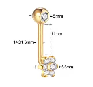 L BAR Genital em TITÂNIO FLOR PVD GOLD 1.6mm - (Christina) 1030 Imagem