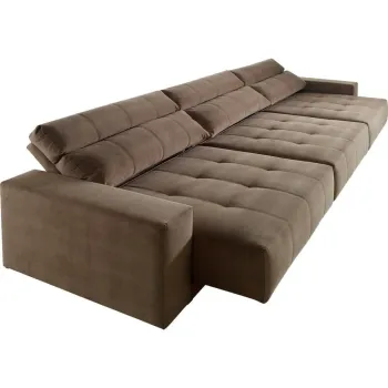 Sofá 4 Lugares Reclinável e Assento Retrátil Reno Tecido Marrom - Enele