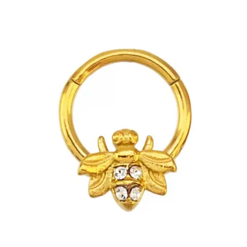 Argola em Aço Cirúrgico PVD DOURADO Clicker ABELHA 1.2mm PVD10 Imagem