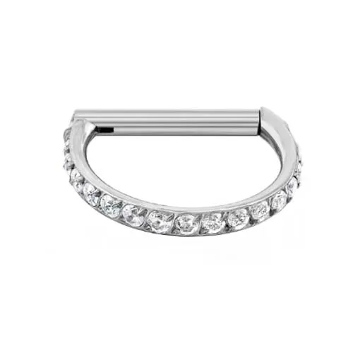 Argola D em Titânio CRAVEJADA ZIRCONIA Clicker 1.2mm TIT01