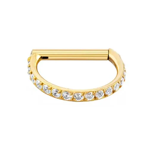 Argola Clicker D em  TITÂNIO PVD GOLD 8mm com Pedras CRAVEJADAS 