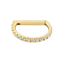 Argola Clicker D em  TITÂNIO PVD GOLD 8mm com Pedras CRAVEJADAS 