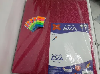 Folha Eva Glitter Rosa 40x48mm 2mm Pac/ 10 Un + 500 Marcadores de Página