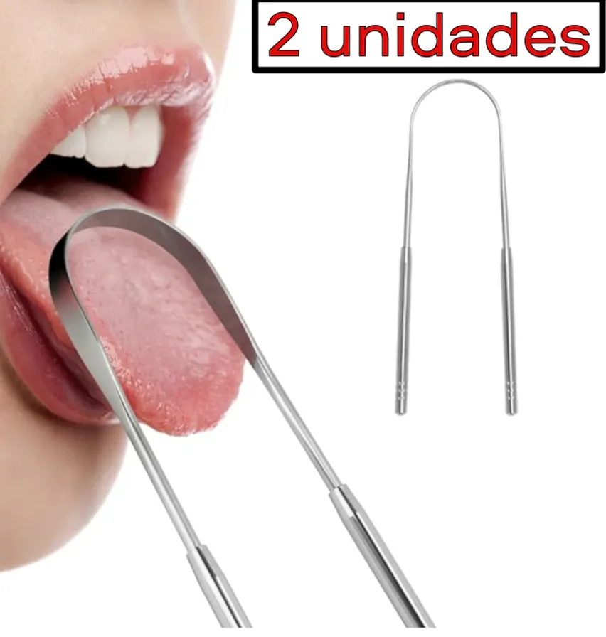 Kit 2 Limpador de lingua raspador de lingua aço inox 