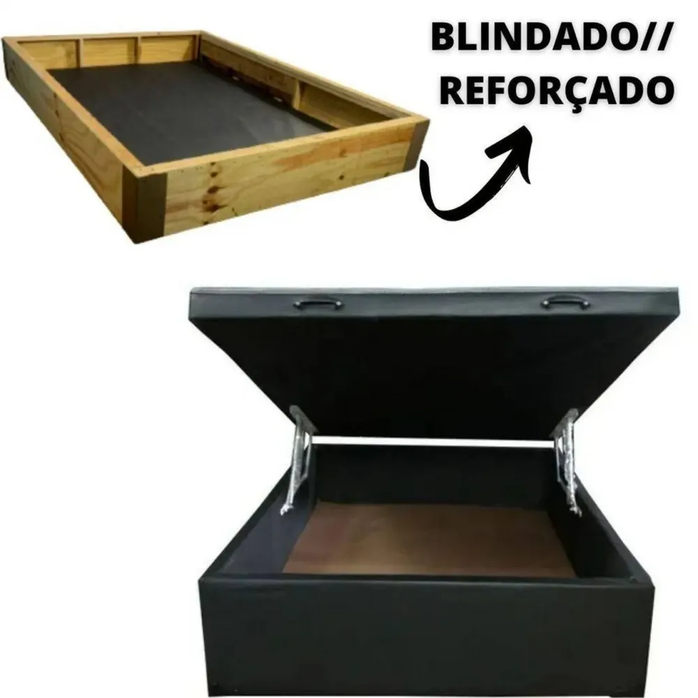 Base baú casal Premium 1,38 Blindada Madeira  38 cm + 5 cm pés Bioflex