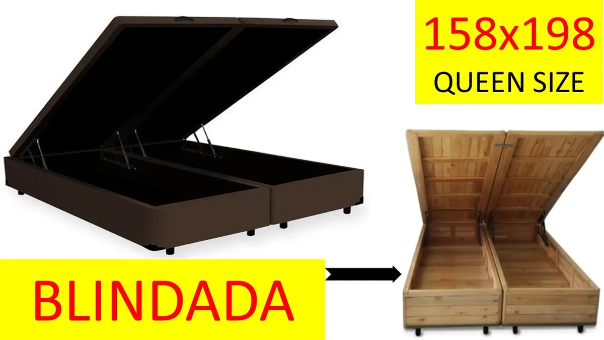  Base Baú Queen Bipartida blindada Madeira Linha Premium 39 cm + 5 cm pés 44 cm  Bioflex  Imagem