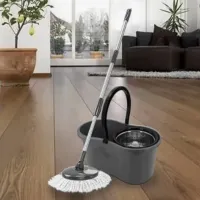 Mop Giratorio Balde 8 Litros Com Cesto Inox Cor Preto - Foto 2