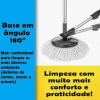 Mop Giratorio Balde 8 Litros Com Cesto Inox Cor Preto - Foto 4