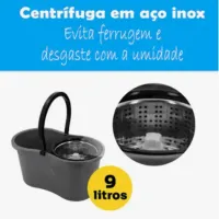 Mop Giratorio Balde 8 Litros Com Cesto Inox Cor Preto - Foto 5
