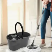 Mop Giratorio Balde 8 Litros Com Cesto Inox Cor Preto - Foto 6