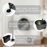 Mop Giratorio Balde 8 Litros Com Cesto Inox Cor Preto - Foto 7