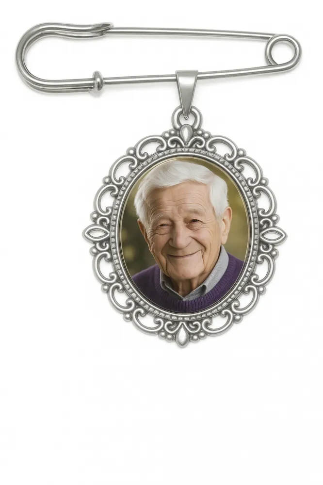 Relicário Medalha para Buque de Noiva  com foto colocada e vidro protetor Pingente,prateado