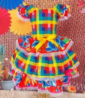 Vestido Junino Arraia Xadrez/Floral