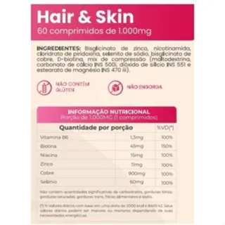 Vitamina para Cabelos e Pele Hair Skin 1000mg 60 Comprimidos - Foto 2