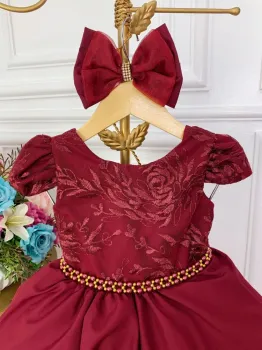 Vestido Festa  Marsala Orgaza Bordada com Laço Brinde - Foto 2