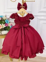 Vestido Festa  Marsala Orgaza Bordada com Laço Brinde - Foto 3