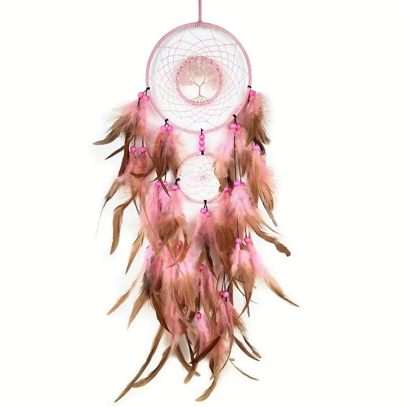 Filtro dos Sonhos com Árvore da Sorte de Quartzo Rosa