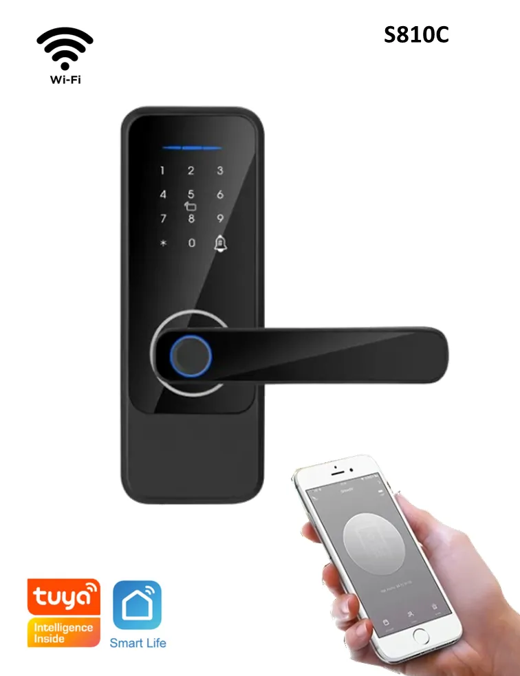 Fechadura Biométrica WIFI Digital S810 compacta em vidro temperado