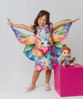 Vestido Borboleta com Asa e Led - Kit Menina e Boneca  - Foto 5