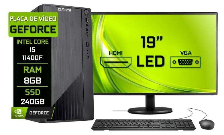 Computador Completo Fácil Intel I5 11400f 8gb Ddr4 Ssd 240gb
