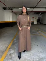 CONJUNTO GOLA BOBA E SAIA MIDI - CAPUCCINO