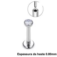 Labret  AÇO CIRÚRGICO 0.80mm com PEDRA 2mm ANATÕMICA  PUSH PIN ACO06