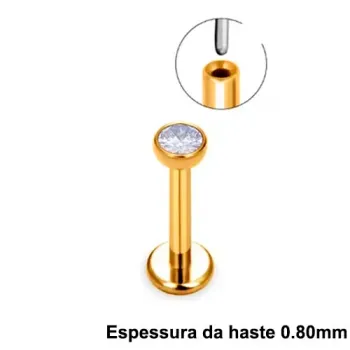 Labret  AÇO CIRÚRGICO PVD DOURADO 0.80mm com PEDRA 2mm ANATÕMICA PUSH PIN PVD11