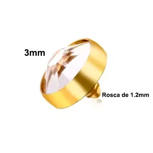 Topo em TITÂNIO Pedra Branca PVD GOLD 1.6mm - 3mm  TIT07 Imagem