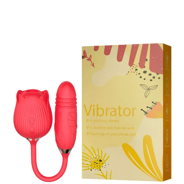 Vibrador Duplo Formato de Rosa e Penetrador com Movimentos de Vai e Vem – VIBRATOR FLOWER – RS-037