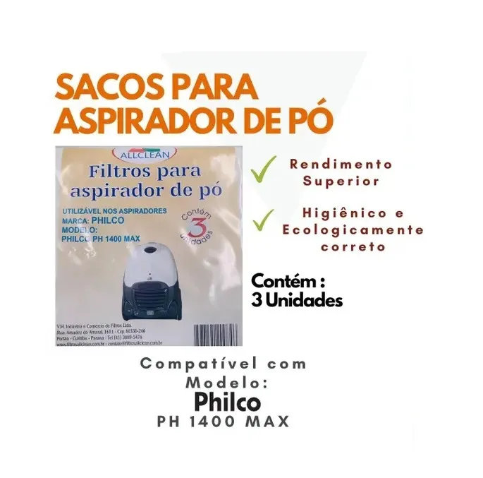 Saco Descartavel Philco PH 1400 MAX kit c/ 3 unidades