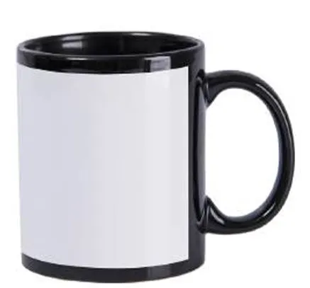 Canecas de Cerâmica Preta Com Tarja Branca 325ml (SEM CAIXINHA)