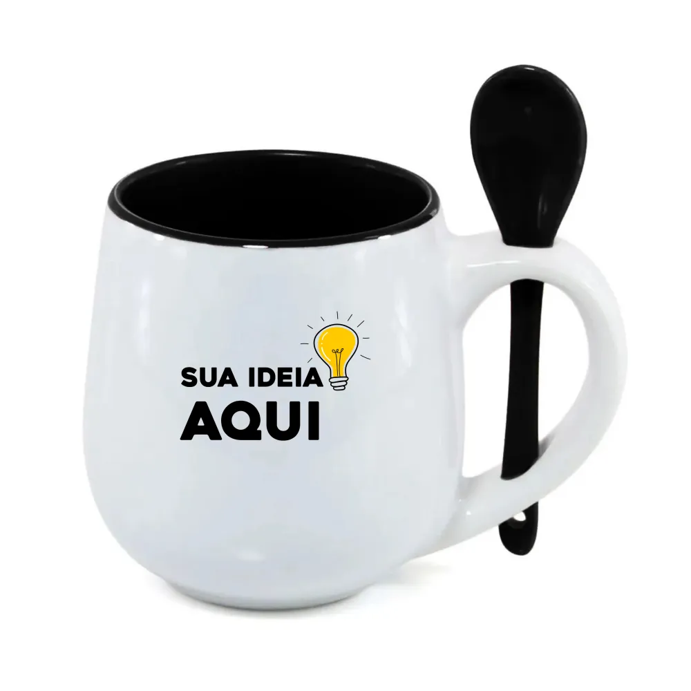 Caneca Branca Belly com colher e Interior com Cor - 350ml