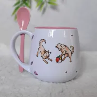 Caneca Branca Belly com colher e Interior com Cor - 350ml - Foto 2