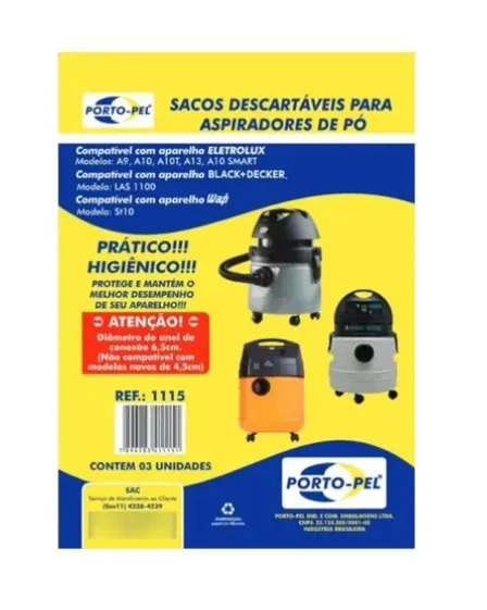 Saco descartavel Aspirador Black e Decker Las1100 Kit com 3 unidades