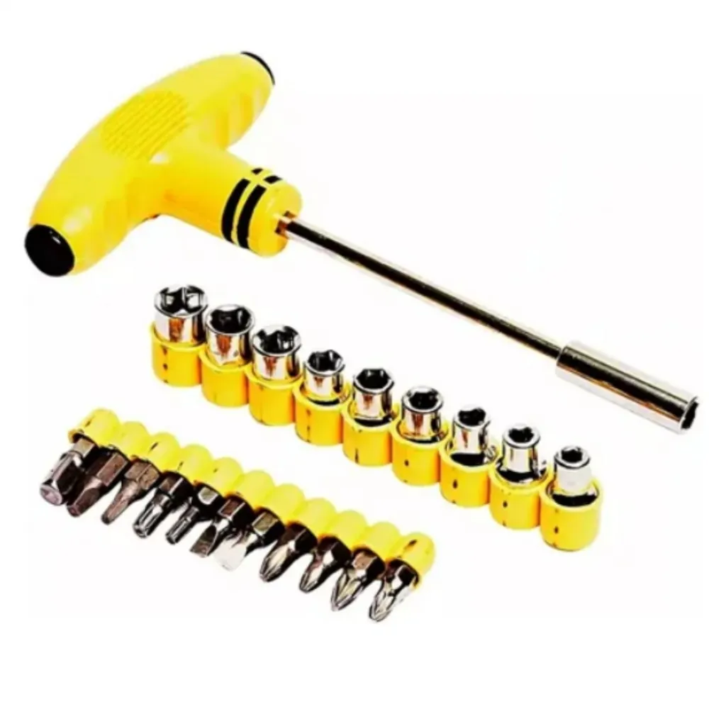 Jogo Chave Tipo T + Bits + Soquete Canhão 21pçs