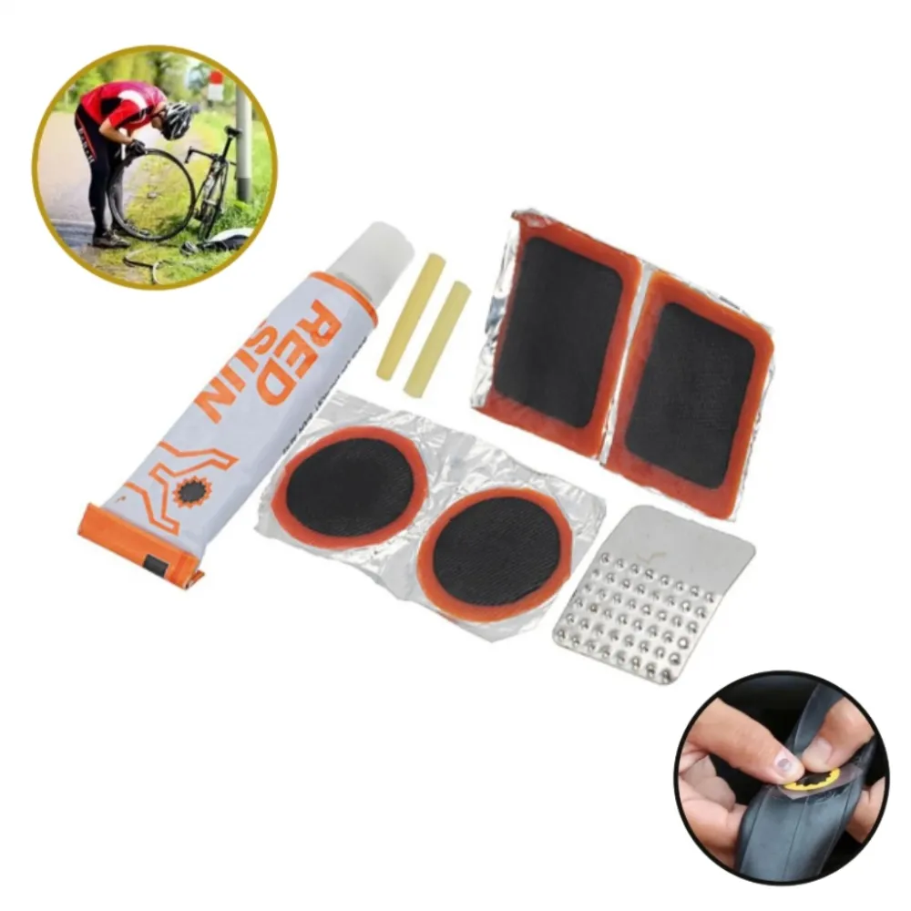 Kit 8 Pçs Reparo Concerto Pneu Bike Bicicleta Remendo Cola Conserto de Roda Camara inflar Cola Borracha Lixa Cola Imagem