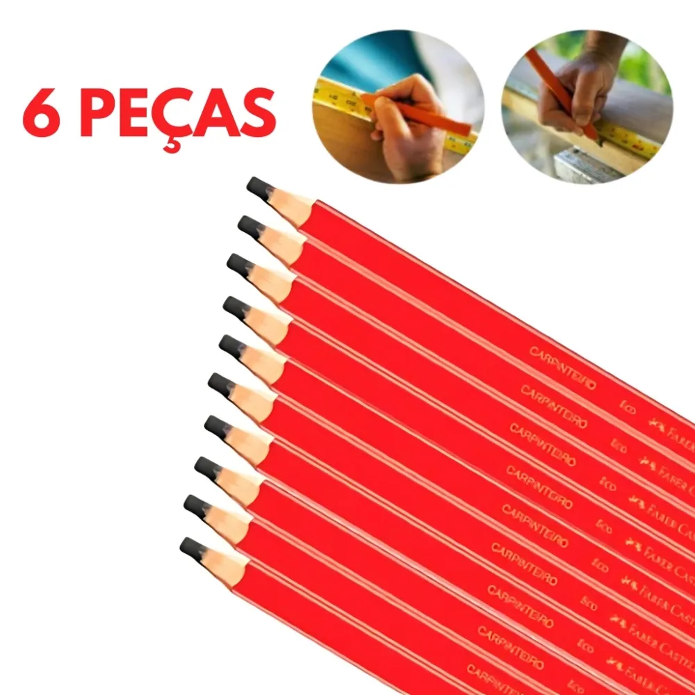 Kit 6 Lápis Carpinteiro Profissional Marceneiro Pedreiro Imagem