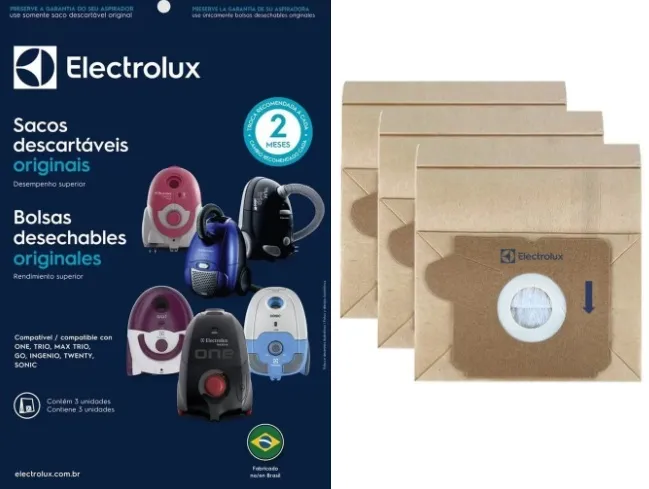 Saco Descartavel Twenty, Trio, MaxTrio, Ingenio, Sonic, Go, One, Original Electrolux, kit com 3 unidades Imagem