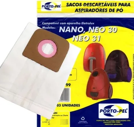 Saco descartável Electrolux, Nano, Neo Max, Neo 30, Neo 31, Black e Decker AP2000, c/ 3 unidades Imagem
