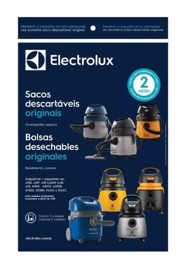 Saco descartável  Flex, A10n1, Awd01, Clean Car, Acqua Power, Gt2000, Gt3000, Gt20n, Aqp10, Aqp20, Electrolux Original Kit com 3 Unidades Imagem
