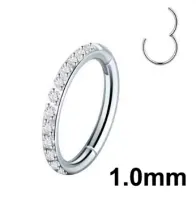 Argola Slim em Titânio  CRAVEJADA ZIRCONIA Clicker 1.0mm  TIT02