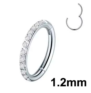 Argola Slim em Titânio  CRAVEJADA ZIRCONIA Clicker 1.2mm  TIT11