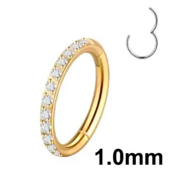 Argola Slim em Titânio PVD DOURADO CRAVEJADA ZIRCONIA Clicker 1.0mm  TIT21