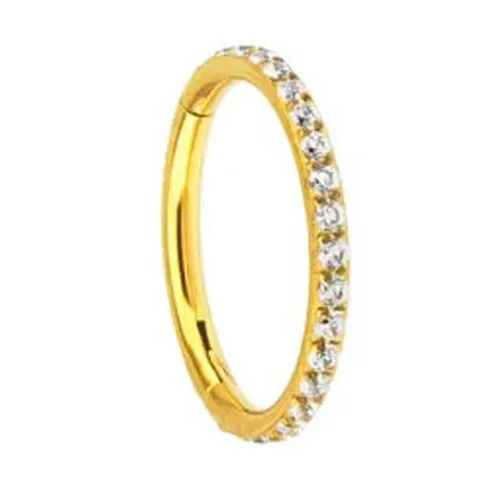Argola Slim CONCH em Aço PVD GOLD CRAVEJADA ZIRCONIA Clicker 1.2mm PVD10 Imagem