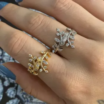 Anel Folhas Banhado e Com Zircônias - Dourado ou Prata